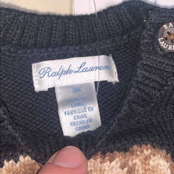 NWT Ralph Lauren Polo Bear Black Knit Christmas Present Holiday Baby Sweater 3M - Picture 5 of 8
